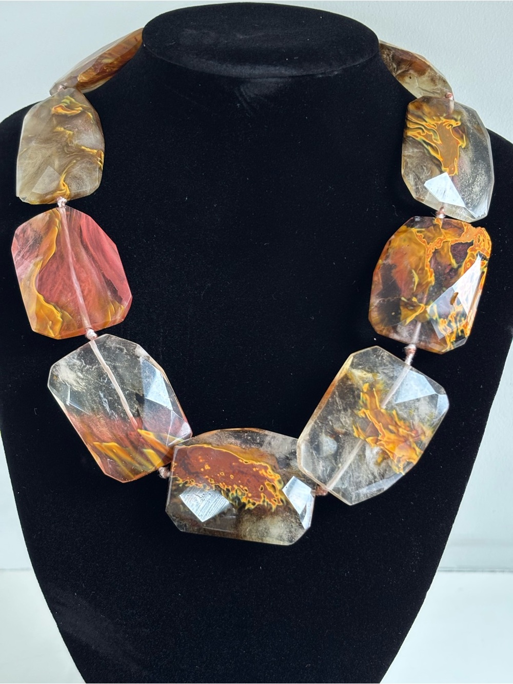 FIRE QUARTZ Crystals Choker Necklace with Faceted Hematite & Gold Tone Clasp